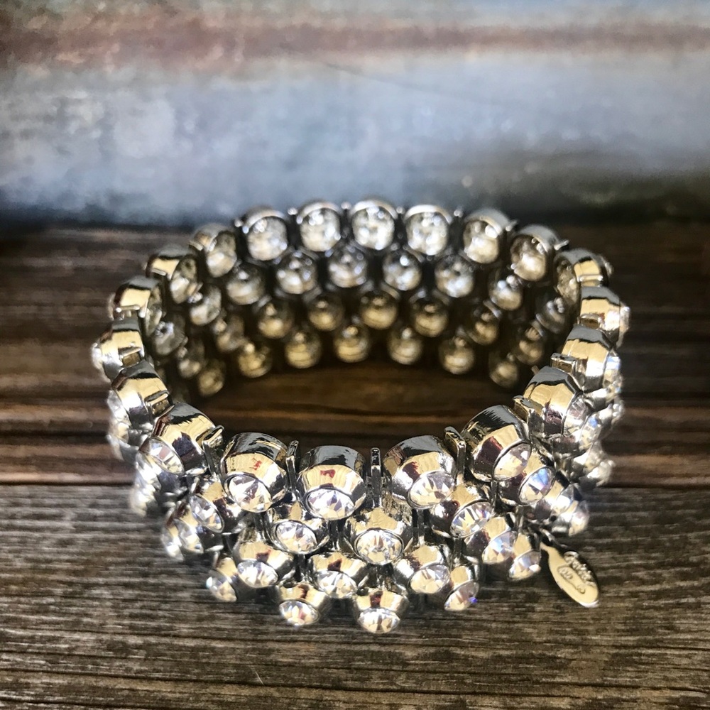 Cookie Lee Silver & Crystal Statement Bracelet - image 2